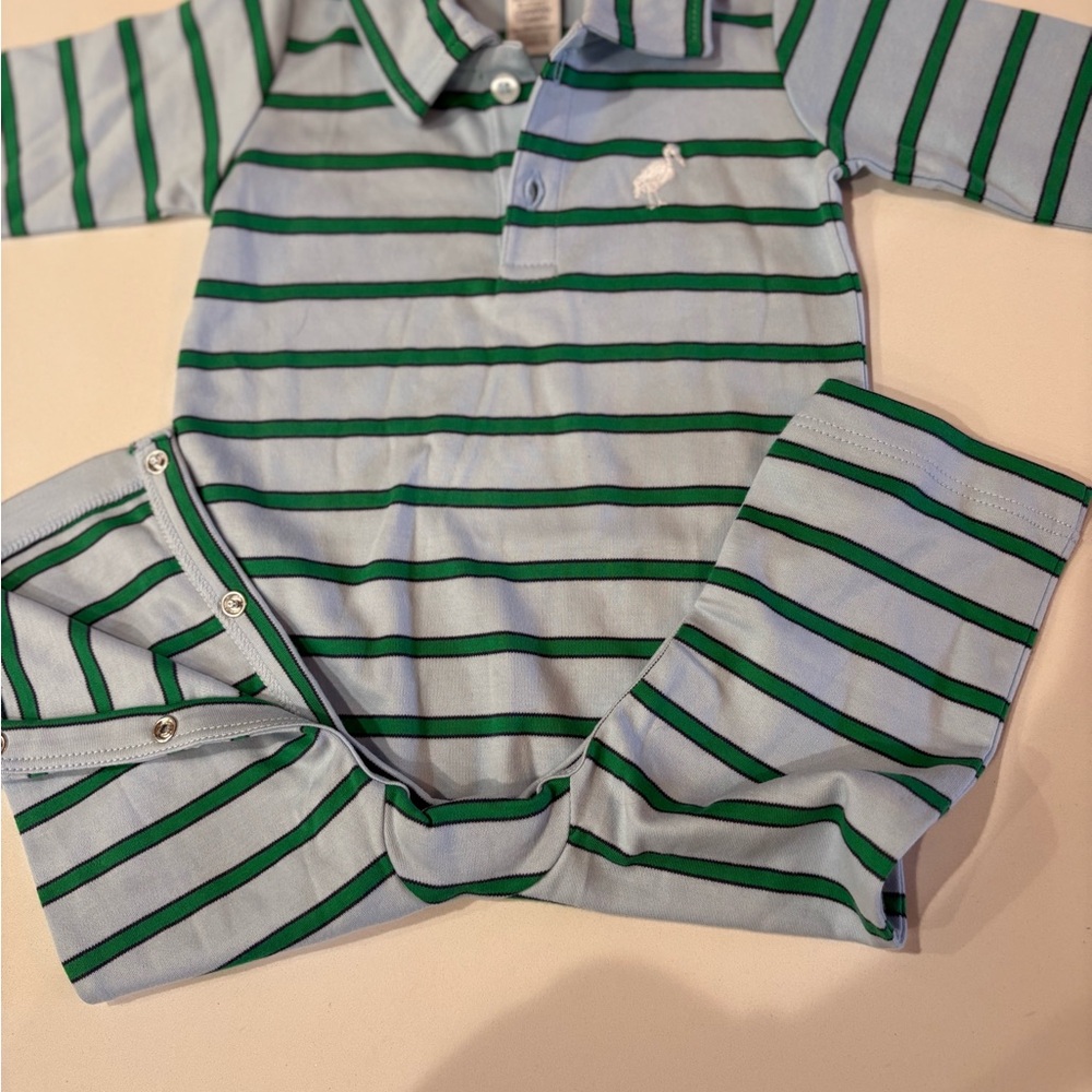 The Beaufort Bonnet Company Green and Blue Striped Onesie NWOT